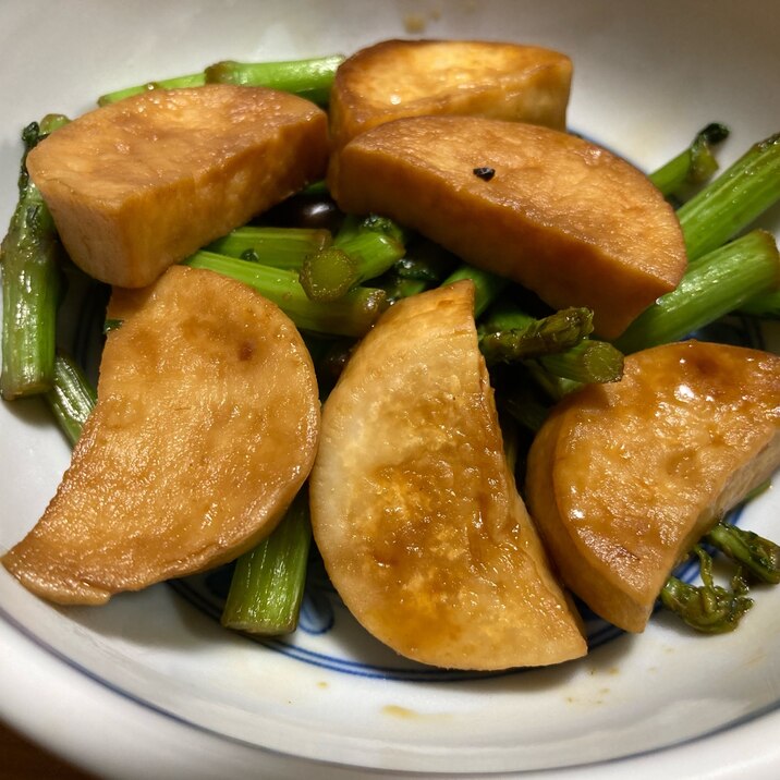 エリンギ（茎）と春菊（茎）のバター炒め